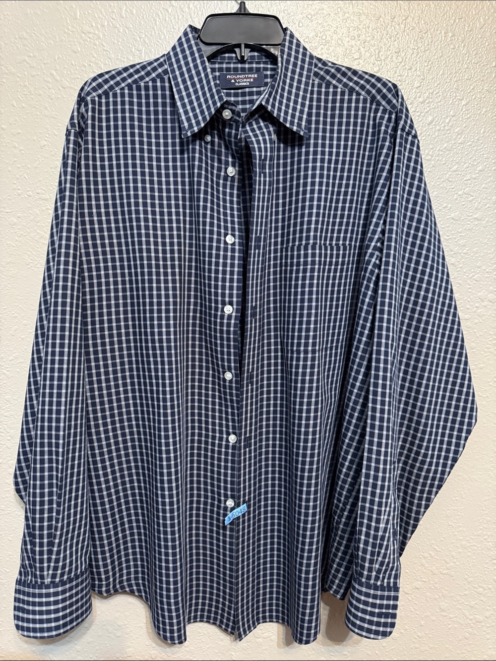 Roundtree & Yorke Navy and White Checked Dress Shirt